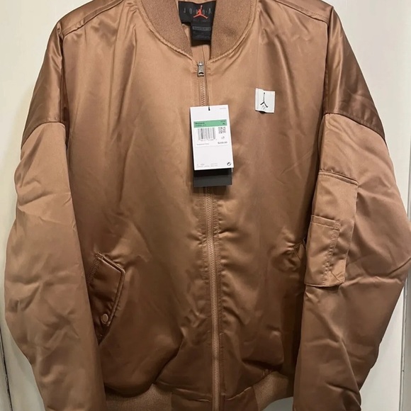Nike Women Jordan Flight Renegade Oversized Bomber Satin Jacket Brown Sz xL $250 - Picture 4 of 4